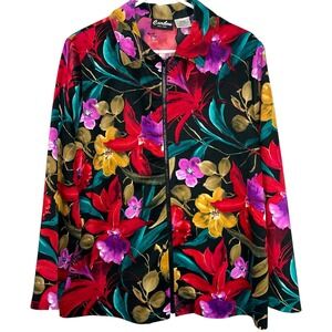 Vintage Caribou New York Floral Jacket Women's L Large Zip Up Shacket 90s Retro